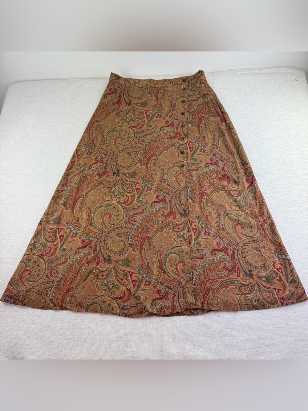 Claiborne Collection Paisley A-Line Midi Skirt elastic waist 100% rayon in brown